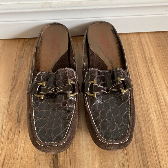 Sesto Meucci Brown Crocodile Print Mule Slide Loafer - Picture 3 of 9